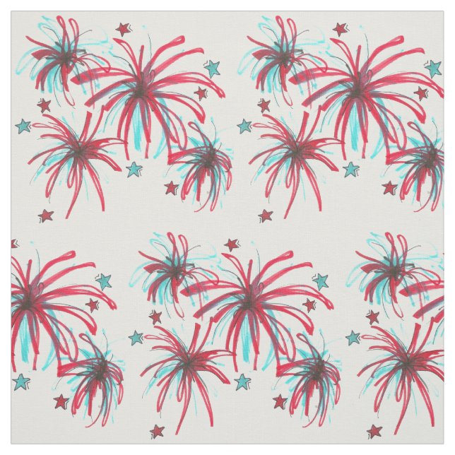 Patriotic USA juli 4:e Fireworks Burst Tyg (Provkarta)