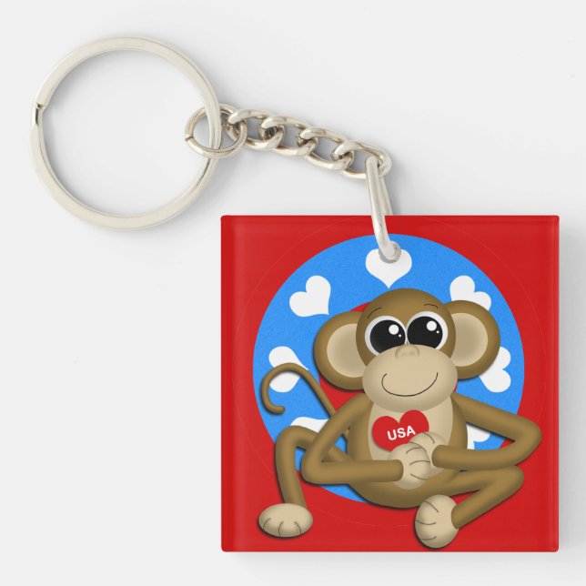 Patriotic USA Monkey Acrylic Square Keychain (Framsidan)
