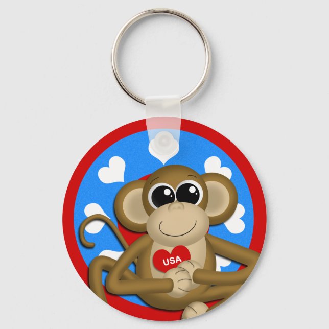 Patriotic USA Monkey Basic Keychain Nyckelring (Framsida)