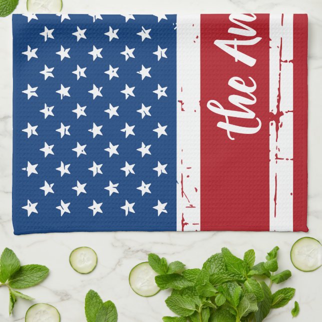 Patriotic USA Personlig Namn American Flagga Kökshandduk (Vikta)