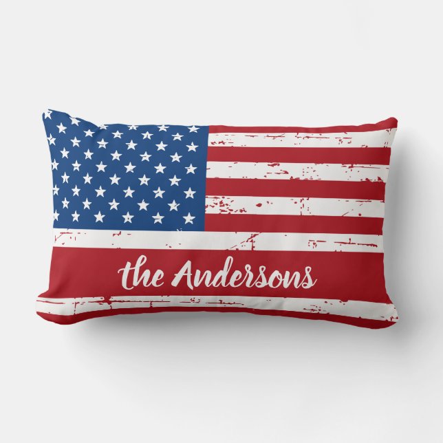 Patriotic USA Personlig Namn American Flagga Lumbarkudde (Framsida)