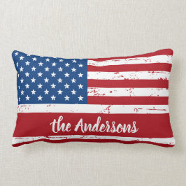 Patriotic USA Personlig Namn American Flagga Lumbarkudde