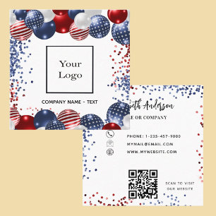 Patriotic USA rött vitt blått logotyp QR-kod Fyrkantigt Visitkort