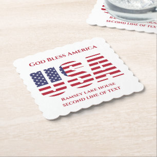 Patriotic USA Square Scalloped Papper Underlägg