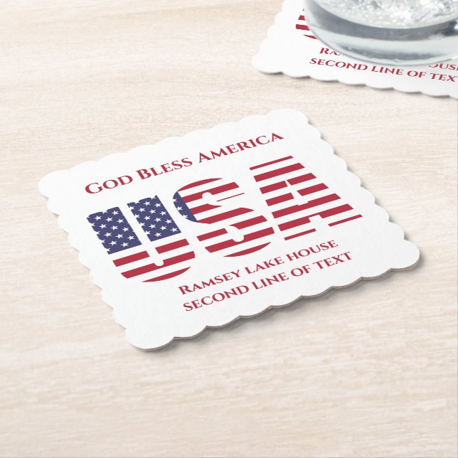 Patriotic USA Square Scalloped Papper Underlägg (Vinklad)