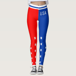 Patriotic USA Stars Red White och Blue Leggings