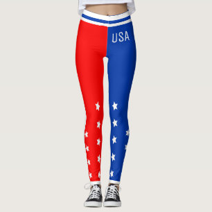 Patriotic USA Stars Red White och Blue Leggings