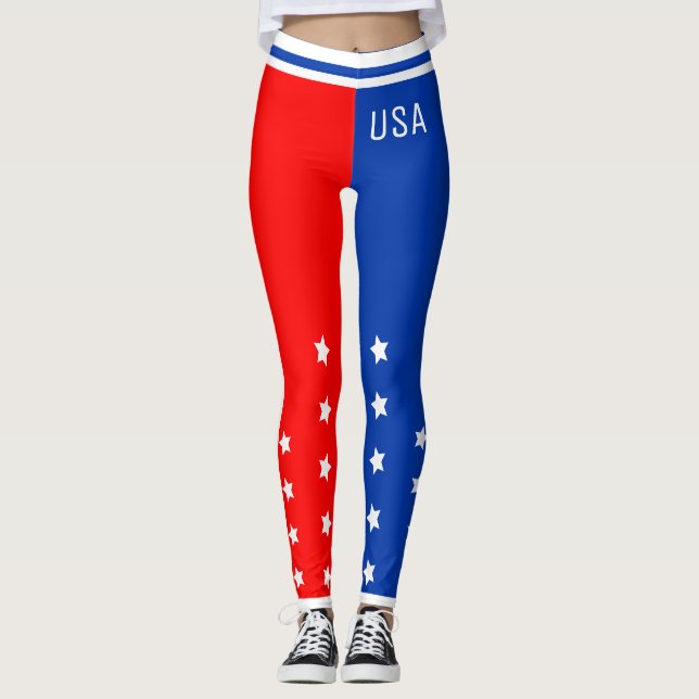 Patriotic USA Stars Red White och Blue Leggings (Framsida)