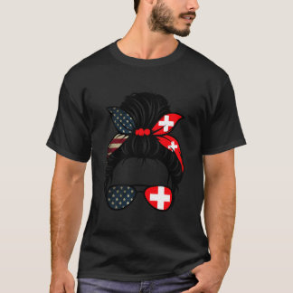 Patriotic Usa Swiss Mom American Switzerland Flag T Shirt
