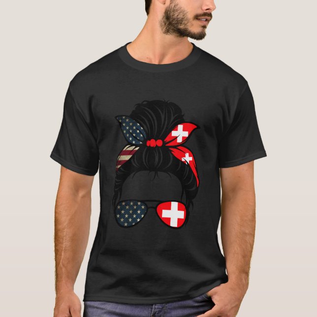 Patriotic Usa Swiss Mom American Switzerland Flag T Shirt (Framsida)