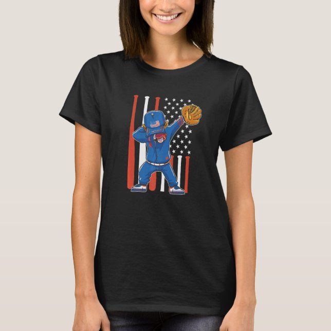 patriotic usa us flag dabbin' baseball player Prem T Shirt (Framsida)