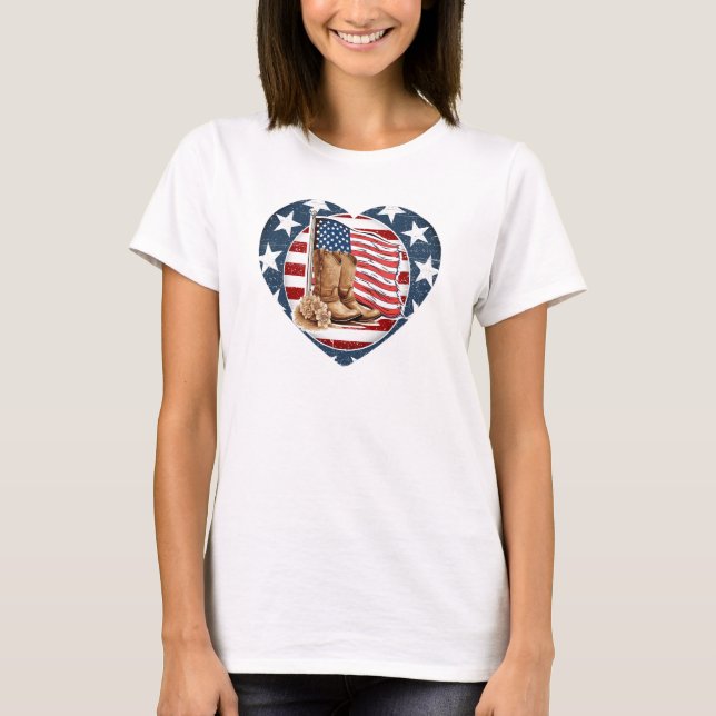 Patriotic USA Western Horse T Shirt (Framsida)