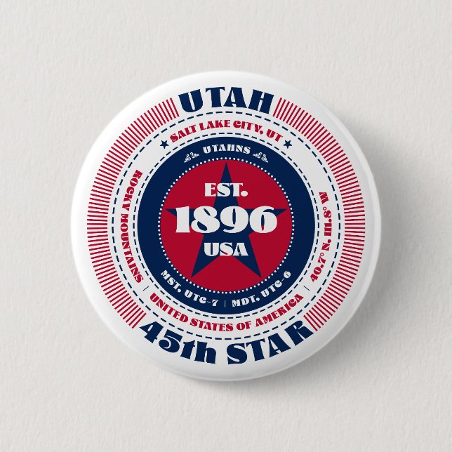 Patriotic Utah Circle med statsinformation Knapp (Framsida)