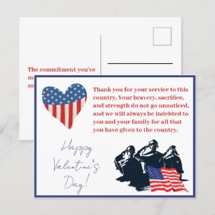Patriotic Valentines day militärsoldatarmé Helg Vykort