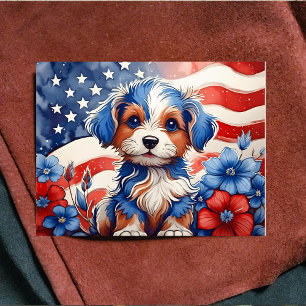 Patriotic Valp Amidst Blooms Postcard Helg Vykort