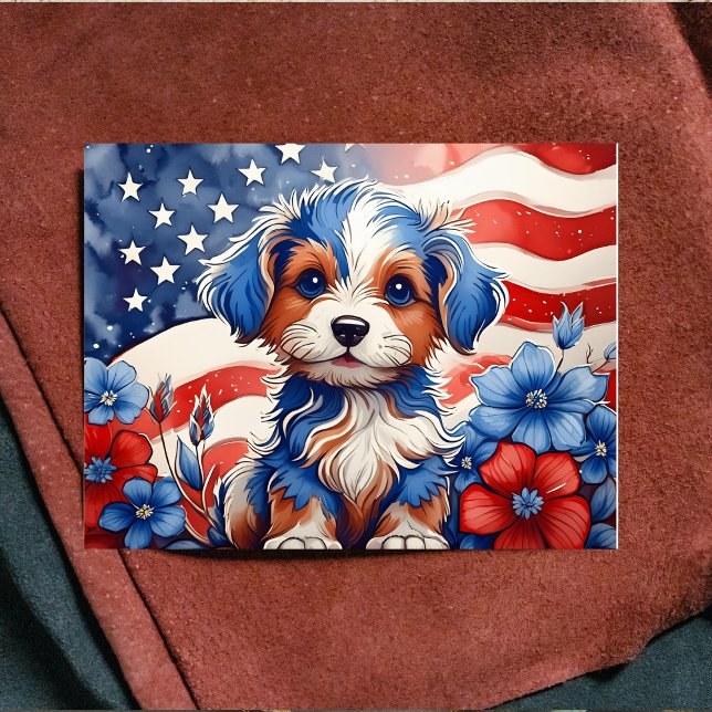Patriotic Valp Amidst Blooms Postcard Helg Vykort (Skapare uppladdad)