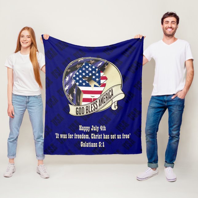 Patriotic VÄLSIGNA DIG AMERICA 4 juli Fleecefilt (På plats)