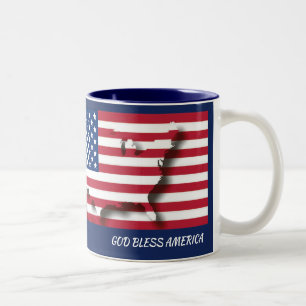 Patriotic VÄLSIGNA DIG AMERICA Christian Två-Tonad Mugg