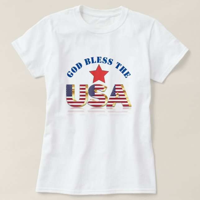 Patriotic Välsigna dig USA / 4 juli Helgdag T Shirt (Design framsida)