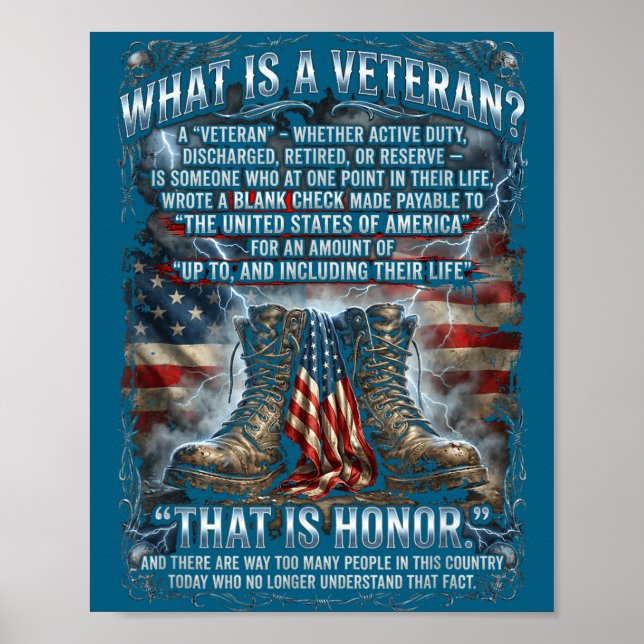 Patriotic Veteran Definition Blank Check Sacrifice Poster (Framsidan)