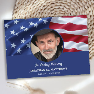 Patriotic Veteran Flagga Funeral Memorial Tack Anteckningskort