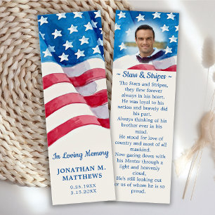 Patriotic Veteran Memorial Funeral Prayer Bookmark Litet Visitkort