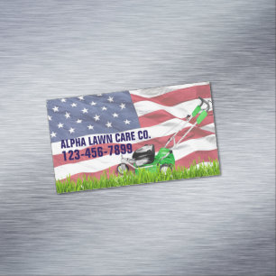 Patriotic Veteran Yard Landscaping Grass Mwing Magnetiska Visitkort