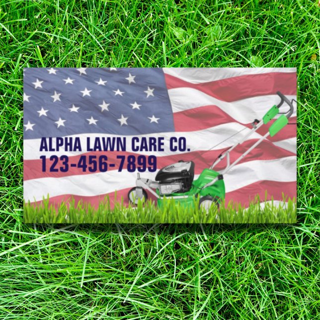 Patriotic Veteran Yard Landscaping Grass Mwing Visitkort (Patriotic Veteran Yard Landscaping Grass Mowing Business Card)