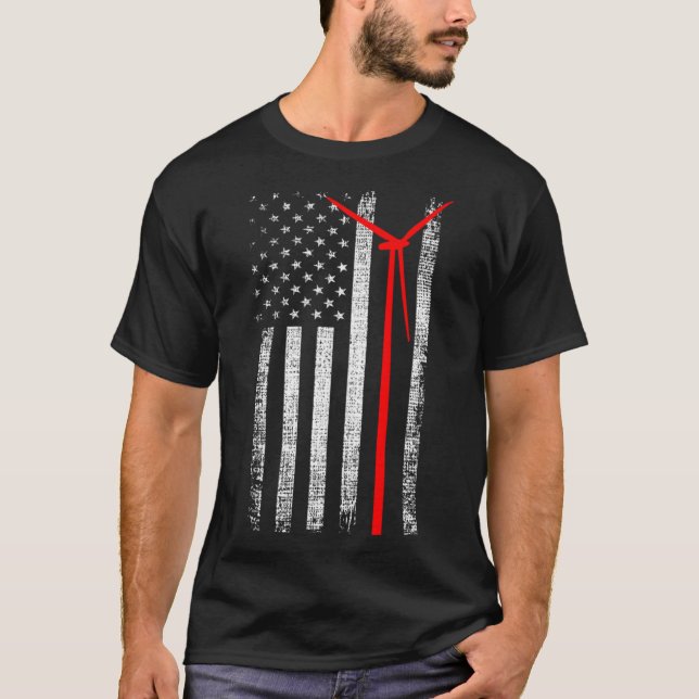 Patriotic Vind Turbine Technician American Flagga  T Shirt (Framsida)