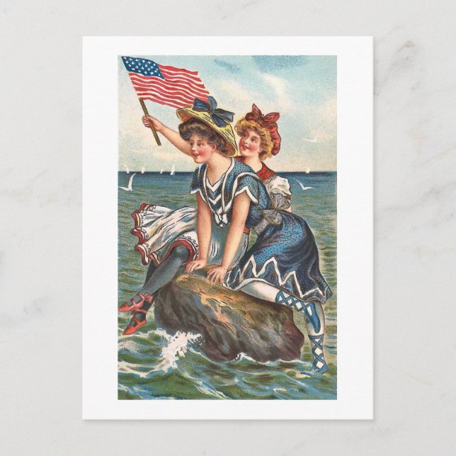 Patriotic Vintage Beach Scene Vykort (Framsida)