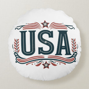 Patriotic, vintage USA Rund Kudde