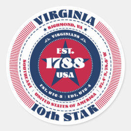 Patriotic Virginia Circle Design Sticker Runt Klistermärke