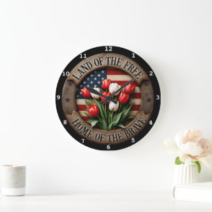 Patriotic Wall Clock med Tulip Flowers Stor Klocka