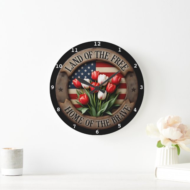 Patriotic Wall Clock med Tulip Flowers Stor Klocka (Hem)