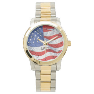 Patriotic Wave American Flagga Monogrammed Gift Armbandsur