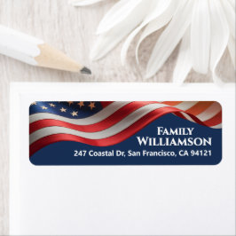 Patriotic Waving Flag Navy Family Address Design Returadress Etikett