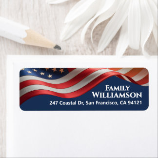 Patriotic Waving Flag Navy Family Address Design Returadress Etikett