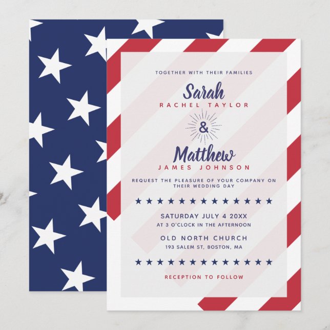 Patriotic Wedding bjudande - US Flagga Inbjudningar (Fram/baksida)