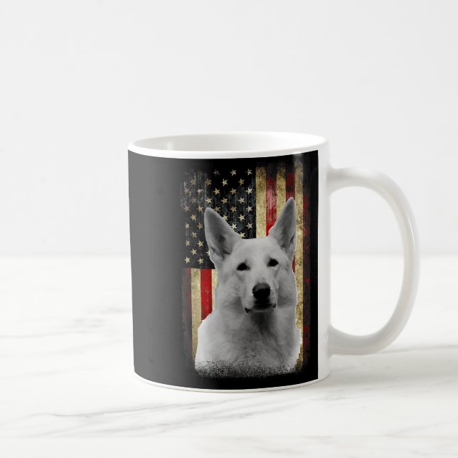 Patriotic White German Shepherd Flag American Usa  Kaffemugg (Höger)