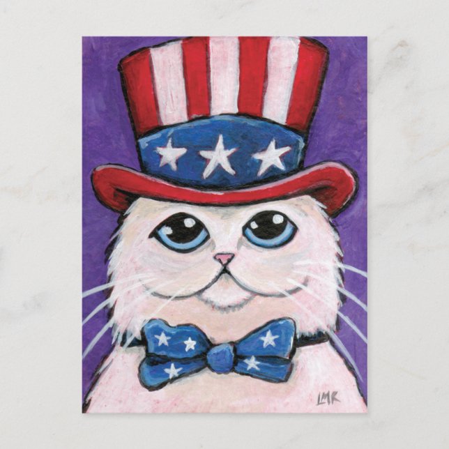 Patriotic White Persian Cat | 4:e juli vykort (Framsida)
