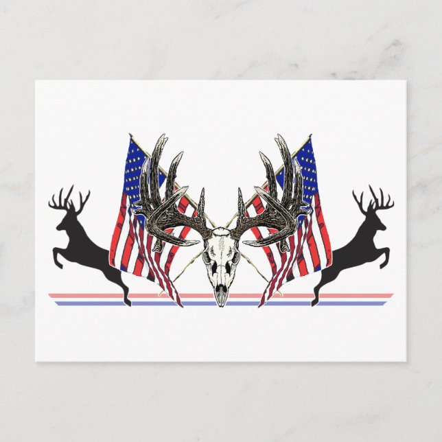 Patriotic Whitetail buck Vykort (Framsida)