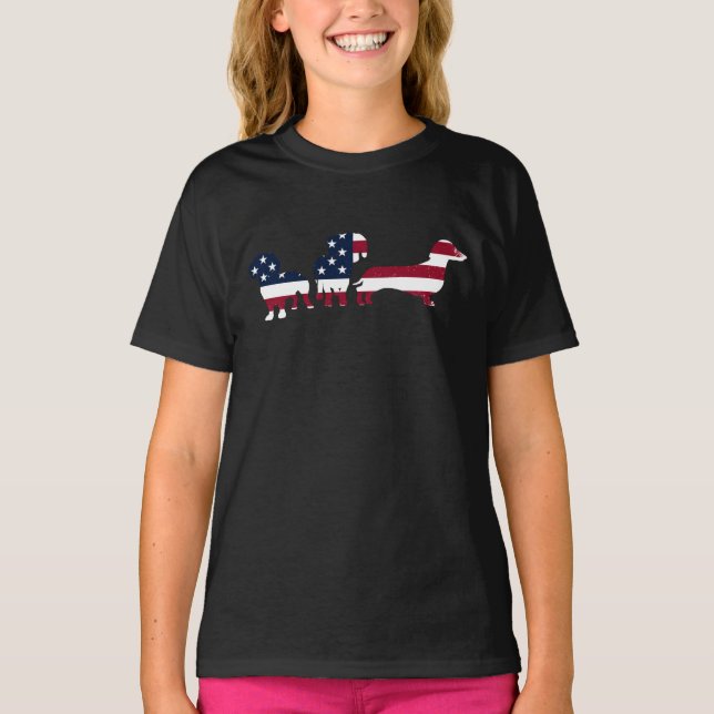 Patriotic Wiener Hundar, fjärde juli T Shirt (Framsida)