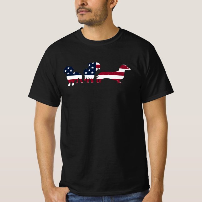 Patriotic Wiener Hundar, fjärde juli T Shirt (Framsida)