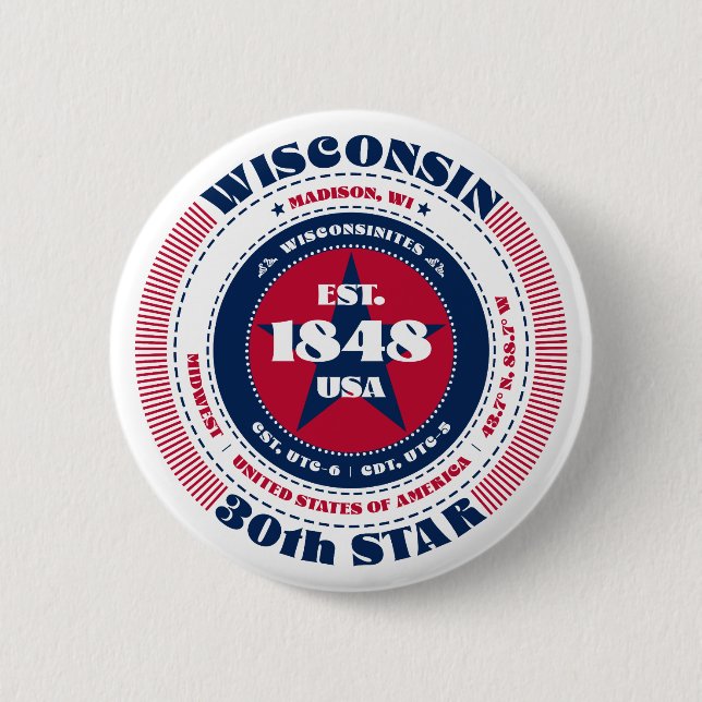 Patriotic Wisconsin Circle med statsinformation Knapp (Framsida)