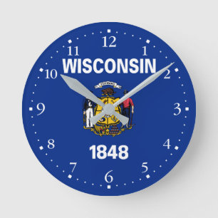 Patriotic Wisconsin Statlig flagga Rund Klocka