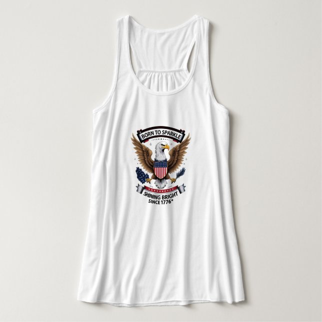Patriotic Women's 4:e juli Shirt Linne Med Racerback (Design framsida)