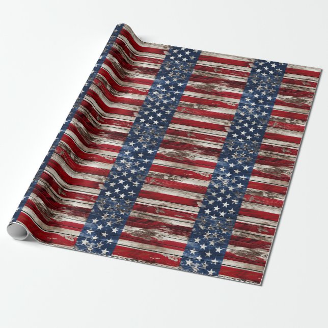 Patriotic Wood Wrapping Papper Presentpapper (Utrullad)