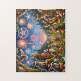 Patriotic Woodland Animals 4th of July Fireworks Pussel
