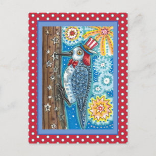 PATRIOTIC WOODPECKER FIREWORKS, 4:E JULY BIRD HELG VYKORT