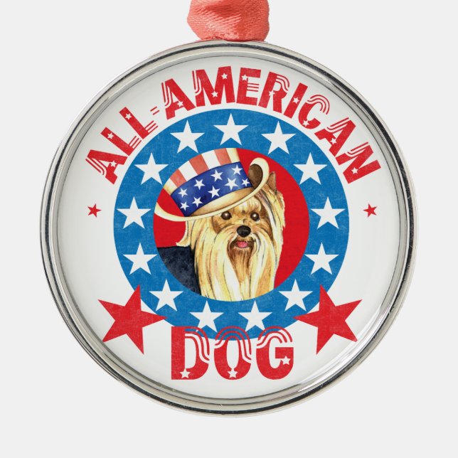 Patriotic Yorkie Julgransprydnad Metall (Framsidan)